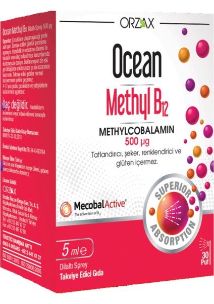 Methyl B12 500MCG Dilaltı Sprey 5ml