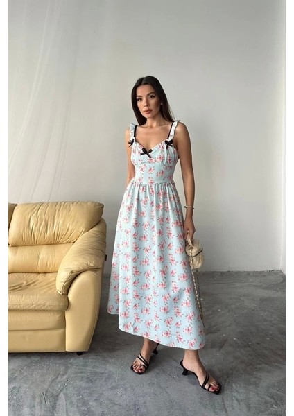 Bebe Mavi Önü Fiyonklu Çiçekli Elbise modelleri