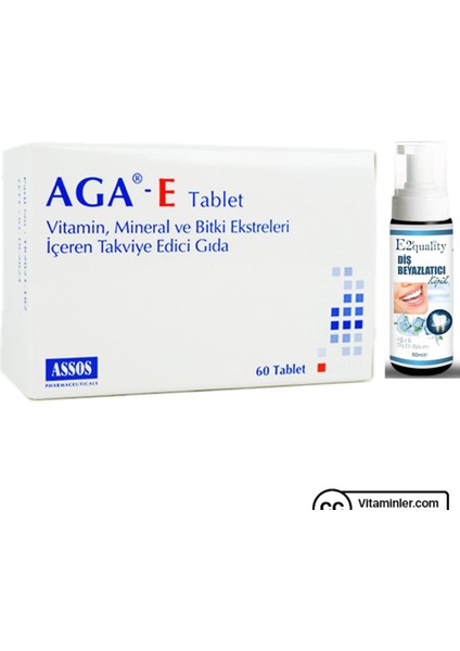 Aga-E 60 Tablet + Diş Beyazlatıcı Köpük Hediye