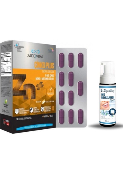 Çinko Plus Takviye Edici Gıda 30 Kapsül + Hediye Diş Beyazlatıcı Köpük