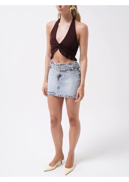 Kemer Detay Denim Mini Etek modelleri