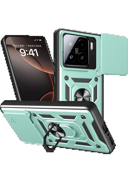 Newface Xiaomi Mi 15 Kılıf Pars Lens Yüzüklü Silikon - Yeşil
