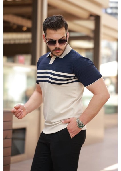 Erkek Çizgi Desenli Yakalı Kısa Kollu T-Shirt fiyatları