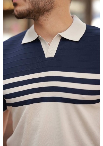 Erkek Çizgi Desenli Yakalı Kısa Kollu T-Shirt modelleri