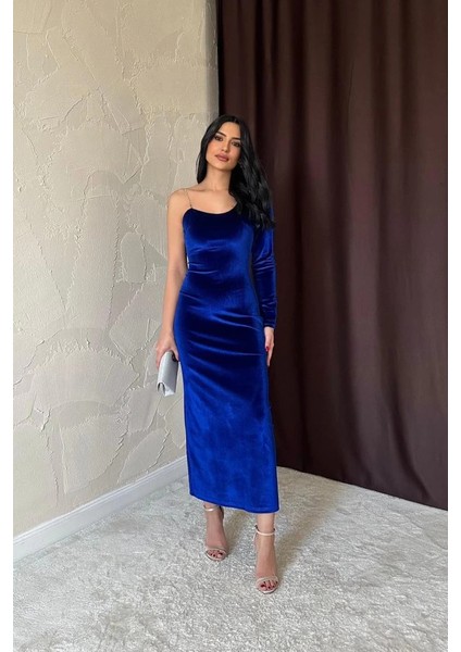 Saks Tek Omuzlu Taş Askılı Elbise fiyatları