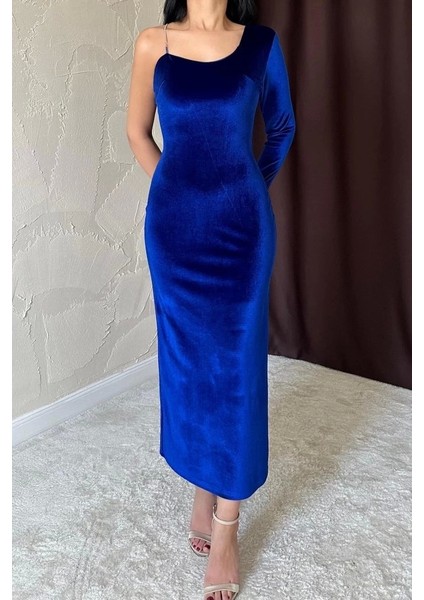 Saks Tek Omuzlu Taş Askılı Elbise modelleri