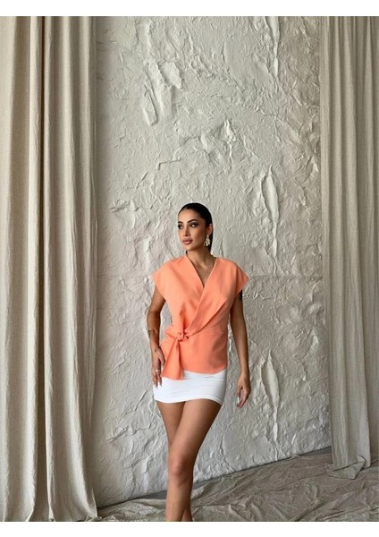 Yandan Bağlama Detaylı Kolsuz Bluz - Somon fiyatları