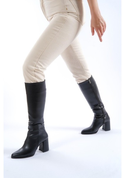 Siyah Long Fermuarlı Cilt Çizme - Sivri Topuklu Siyah Çizme, Kışlık Diz Altı Bot fiyatları