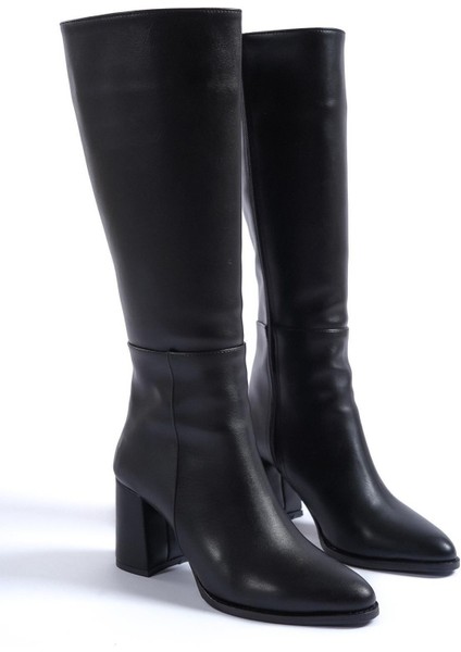 Siyah Long Fermuarlı Cilt Çizme - Sivri Topuklu Siyah Çizme, Kışlık Diz Altı Bot indirimleri