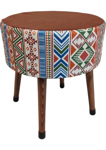Puf Koltuk Bench Tabure – Modern Kilim Koyu Kiremit - Ahşap Ayaklı - Doğal Modern Stil