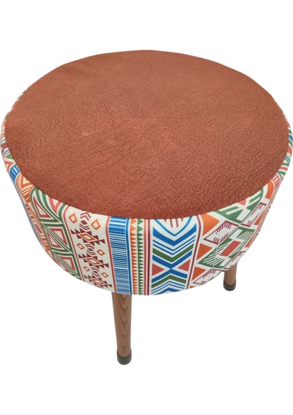 Puf Koltuk Bench Tabure – Modern Kilim Koyu Kiremit - Ahşap Ayaklı - Doğal Modern Stil indirimleri