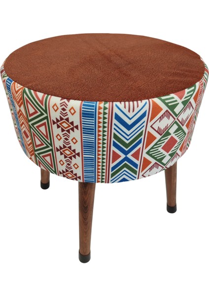 Puf Koltuk Bench Tabure – Modern Kilim Koyu Kiremit - Ahşap Ayaklı - Doğal Modern Stil