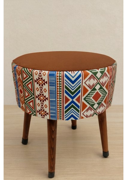 Puf Koltuk Bench Tabure – Modern Kilim Koyu Kiremit - Ahşap Ayaklı - Doğal Modern Stil