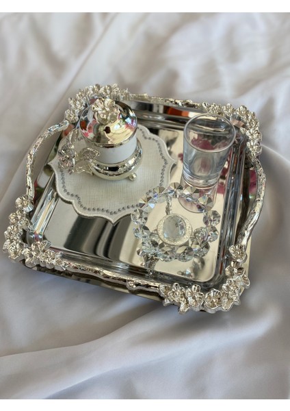 Gümüş Kahve Tepsisi 22 cm Damat Kahvesi Söz Tepsisi Nişan Tepsisi fırsatları
