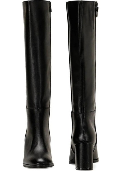 Siyah Long Fermuarlı Cilt Çizme - Sivri Topuklu Siyah Çizme, Kışlık Diz Altı Bot