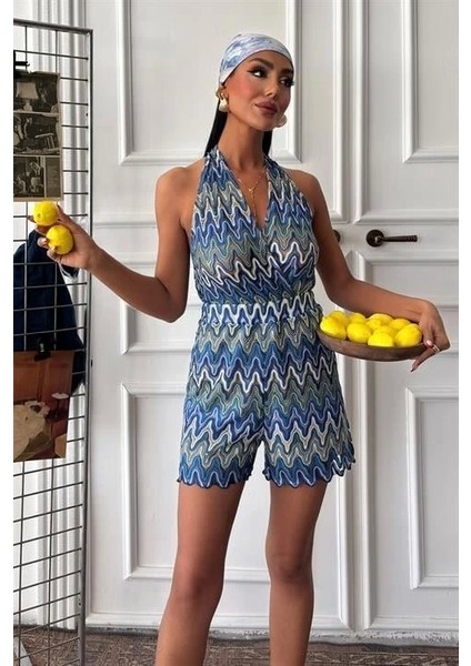 Zikzak Desenli Multi Renk Geçişli Mini Tulum 1365 modelleri