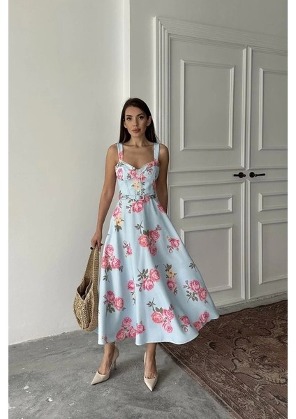 Bebe Mavi Ince Kemer Detaylı Elbise