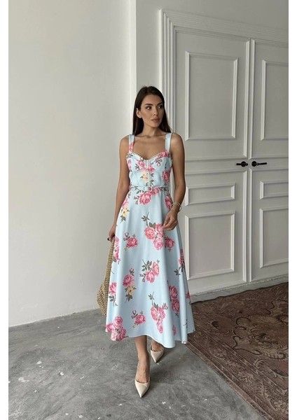 Bebe Mavi Ince Kemer Detaylı Elbise modelleri