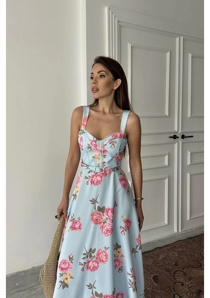 Bebe Mavi Ince Kemer Detaylı Elbise fırsatları