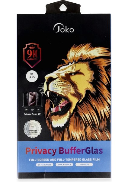 Joko iPhone 15 Buffer Hayalet Cam Ekran Koruyucu - Siyah