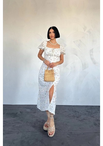 Lila Çiçekli Yazlık Elbise