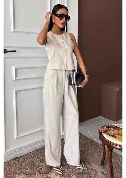 Yelek Plazzo Pantolon Çizgili Flamlı Poliviscon Takım 10178 fiyatları