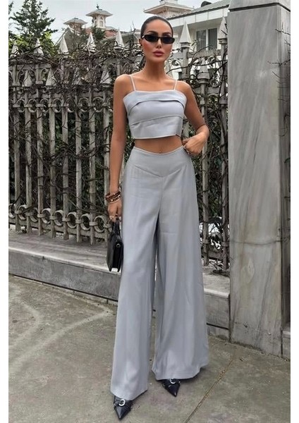 Crop Plazzo Pantolon Takım 10155-08