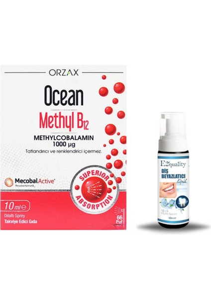 Orzax Ocean Methyl B12 10 ml Takviye Edici Gıda + Hediye Diş Beyazlatıcı Köpük