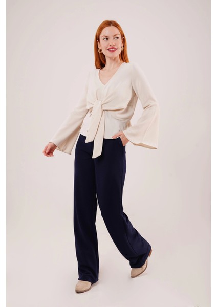 Ön Bağlamalı Volan Kol Ekru Bluz fiyatları