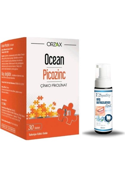 Orzax Ocean Picozinc Takviye Edici Gıda 30 Tablet + Hediye Diş Beyazlatıcı Köpük