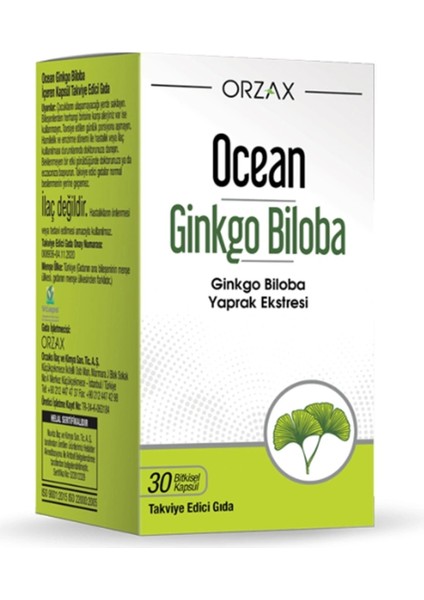 Orzax Ginkgo Biloba Takviye Edici Gıda 30 Bitkisel Kapsül