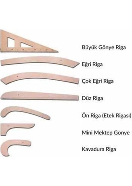 7 Parça Ahşap Riga Seti ve Modelist Gönyesi, Cetvel, 17 Parça Ahşap Riga Takımı fiyatları