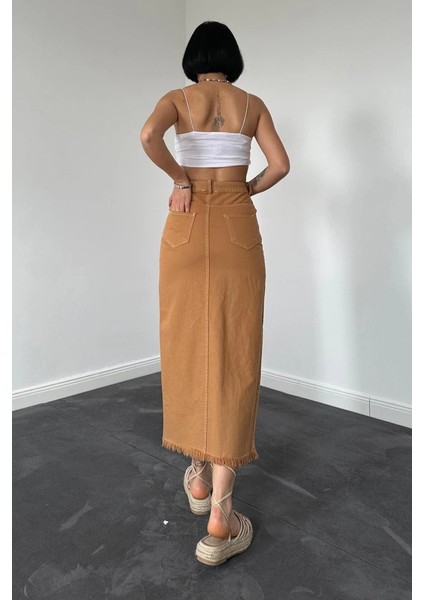 Camel Gabardin Boyamalı Püsküllü Etek fiyatları