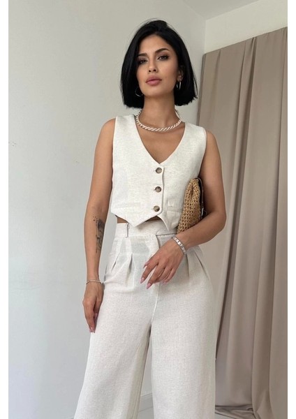 Bej Önü Düğmeli Yelek ve Pantolon Takım fiyatları