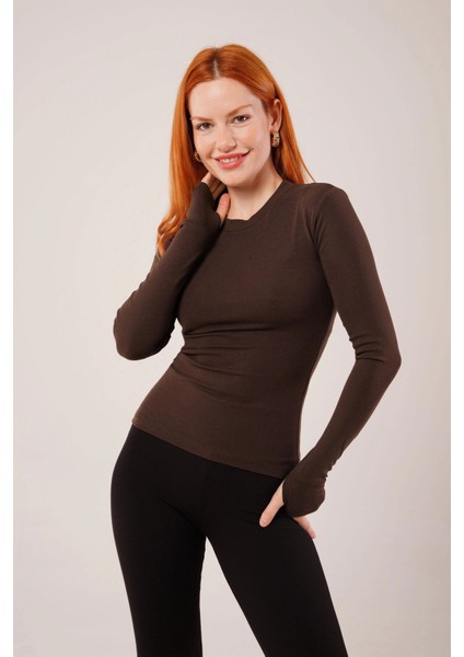 Uzun Kollu Basic Kahverengi Bluz