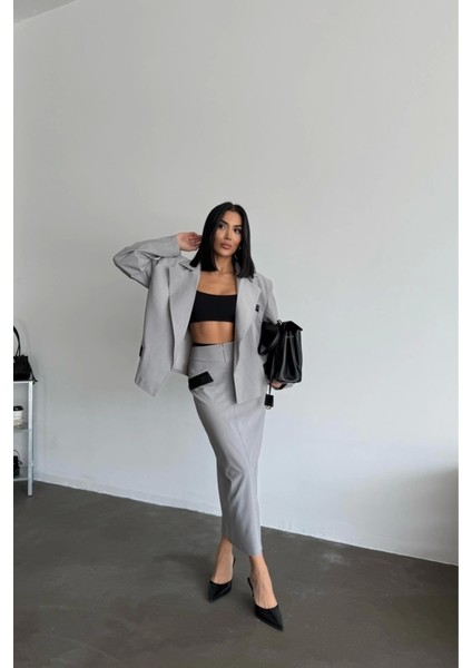 Crop Ceket - Etek Takım - Gri fırsatları