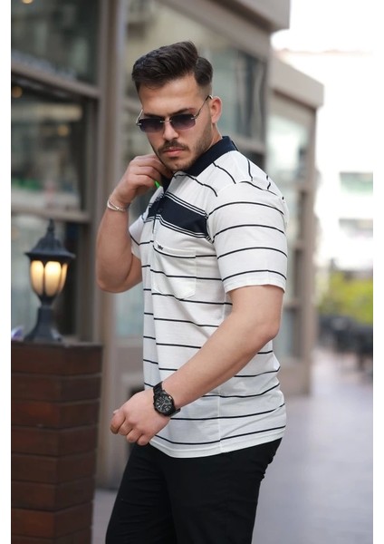 Erkek Yakalı Çizgili Kısa Kollu T-Shirt fiyatları