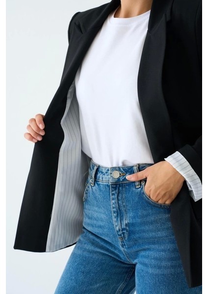 Astarı Çizgili Ceket - Siyah fırsatları