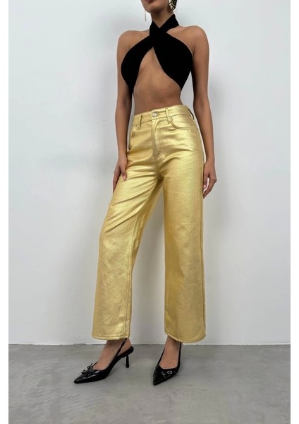 Metalik Yüksek Bel Pantolon modelleri