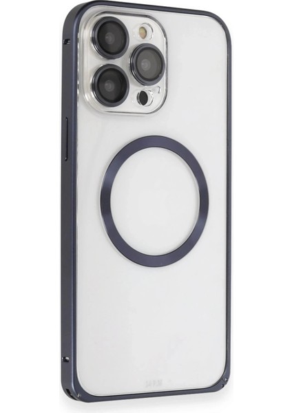 Joko iPhone 15 Pro Max Kılıf Metal Bumper Magneticsafe Kapak - Lacivert