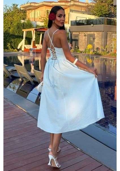 Sırtı Çapraz Ipli Boncuk Detaylı Elbise 2902-08 fırsatları