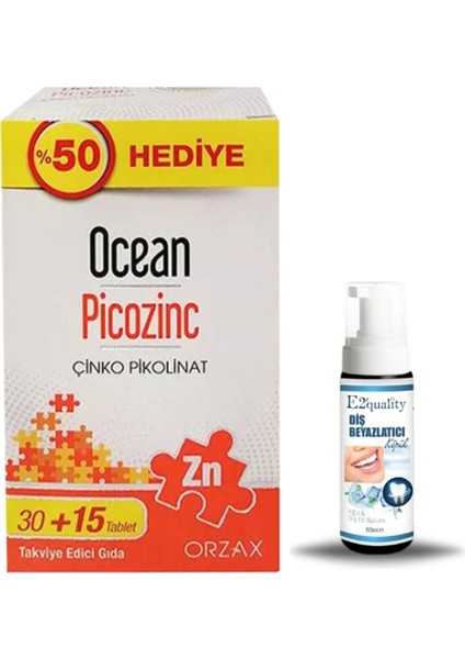 Orzax Ocean Picozinc Takviye Edici Gıda 30 + 15 Tablet + Hediye Diş Beyazlatıcı Köpük
