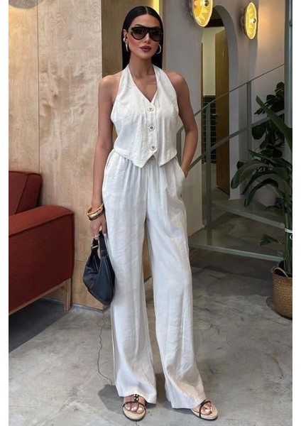 Halter Yaka Yelekli Modal Takım 10144
