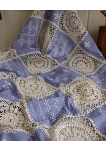 Pamuk Fisto Dantel Pecwork Desenlidir Mavi Renkte