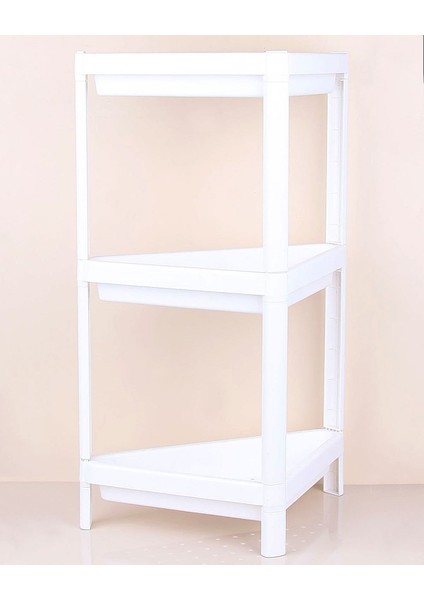 Üçgen 3 Katlı Raf Ünitesi - Mutfak - Banyo Depolama Rafı - Beyaz