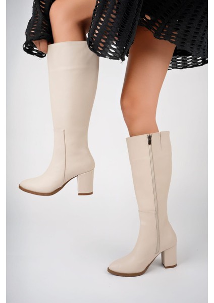 Uzun Kadın Fermuarlı Cilt Çizme - Kadın Nut Long Fermuarlı Deri Çizme, Bej Topuklu Günlük Çizme modelleri
