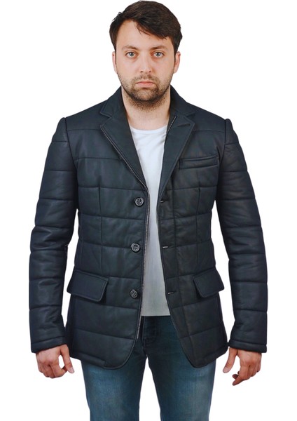 Silva Hakiki Deri Erkek Lacivert Tafta Blazer Şişme Ceket fiyatları