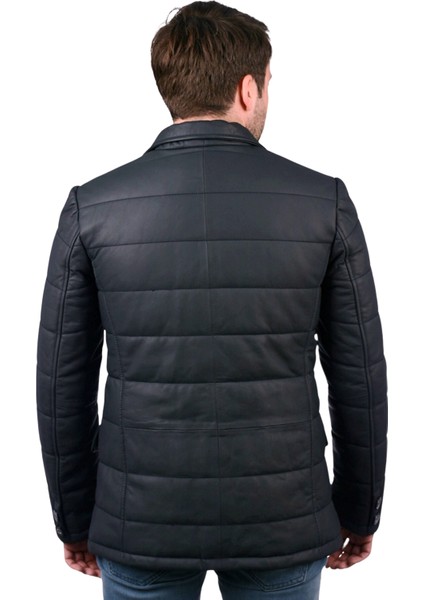 Silva Hakiki Deri Erkek Lacivert Tafta Blazer Şişme Ceket fırsatları