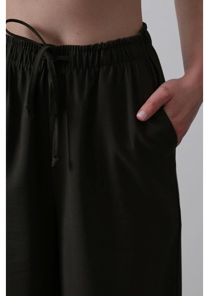 Beli Lastikli Bol Paça Pantolon - Koyu Haki modelleri