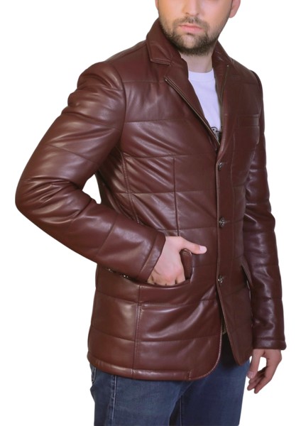 Silva Hakiki Deri Tafta Erkek Bordo Şişme Blazer Ceket fiyatları